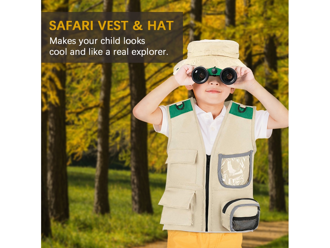 Kit De Aventura Para Niños Con Chaleco, Gorro, Prismáticos, Atrapainsectos Y Mochila De Camping.