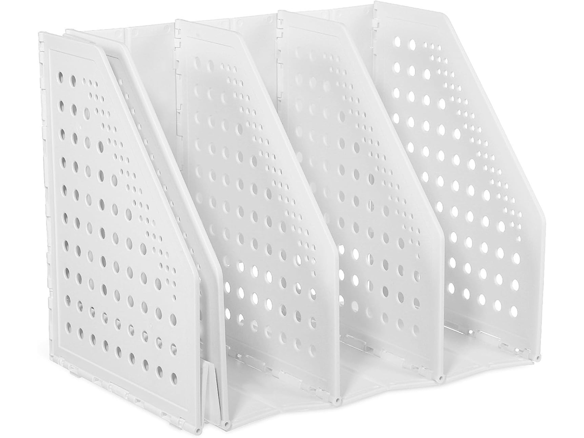 Organizador De Escritorio Plegable De Plástico Blanco, Archivador Retráctil Multifuncional