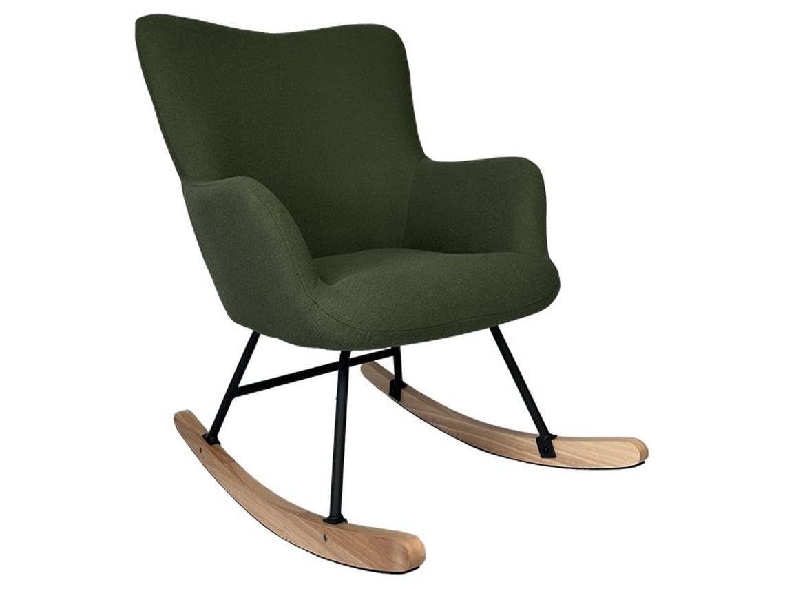 Silla mecedora en tejido de bucle verde caqui KAIRA