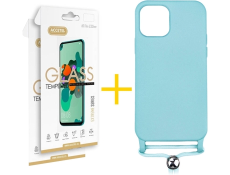 Carcasa + 2 Protectores de Pantalla para iPhone 12 ACCETEL Verde Agua