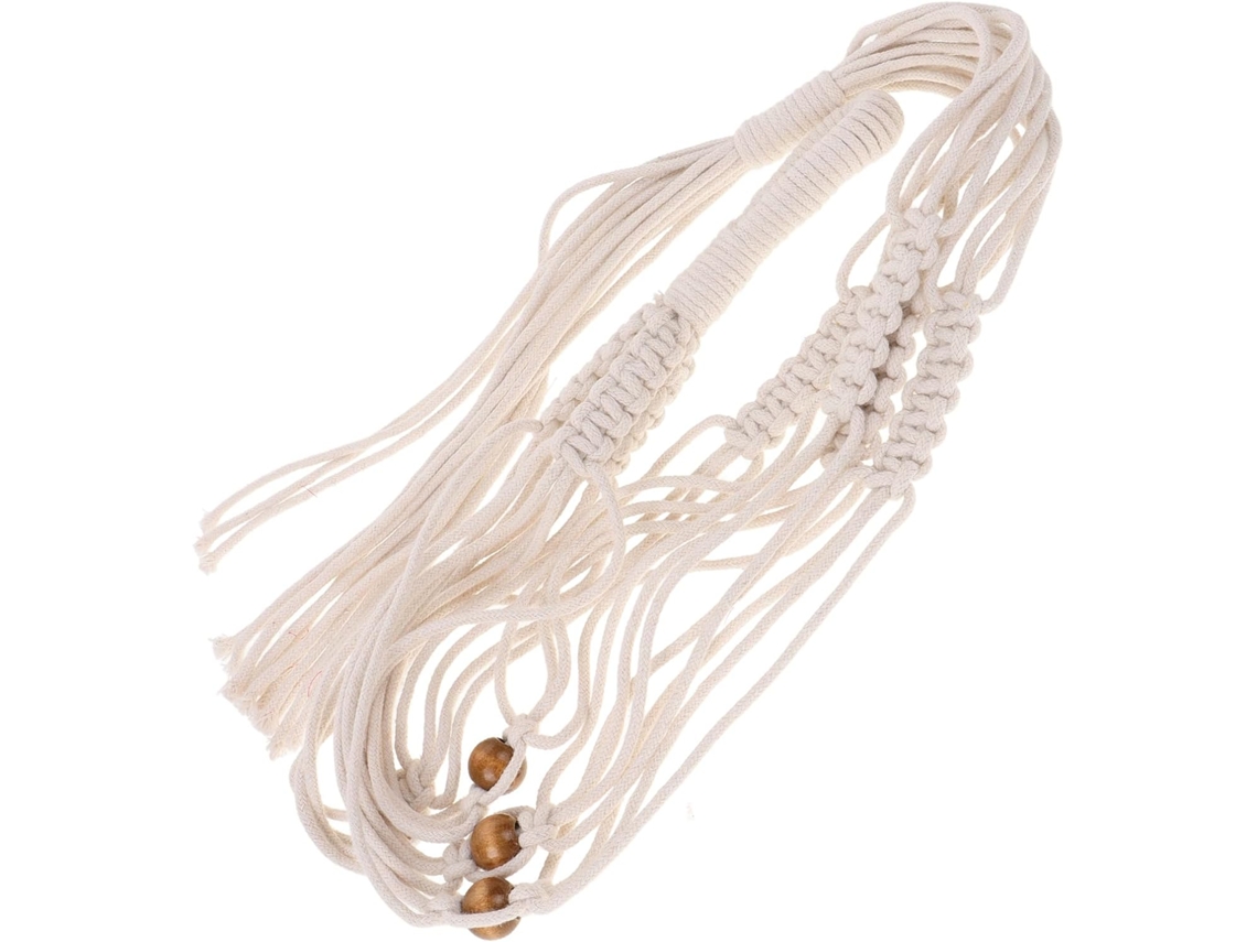Soporte Colgante Para Plantas De Interior En Macramé Trenzado Con Cuentas De Madera.