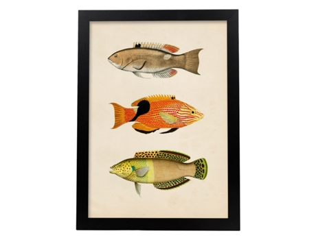 Póster NACNIC de Tres Peces Beige, Naranja, Negro y Verde en , Fondo Papel Vintage.