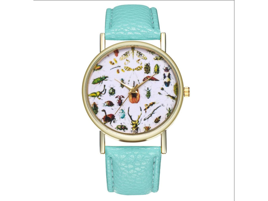 Reloj De Cuarzo Unisex Con Patrón De Insectos Moda Casual (verde Menta)