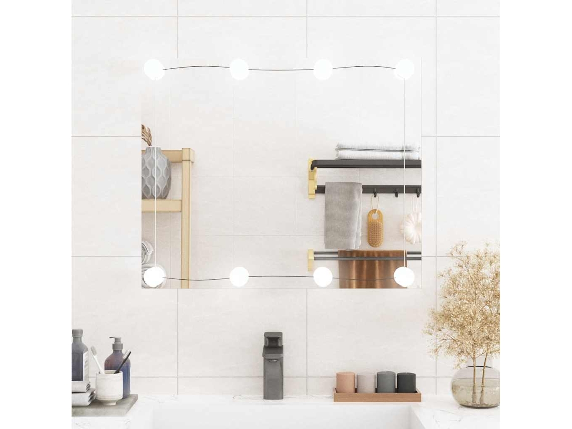Espejo de pared rectangular con luces LED vidrio 50x60 cm N/A