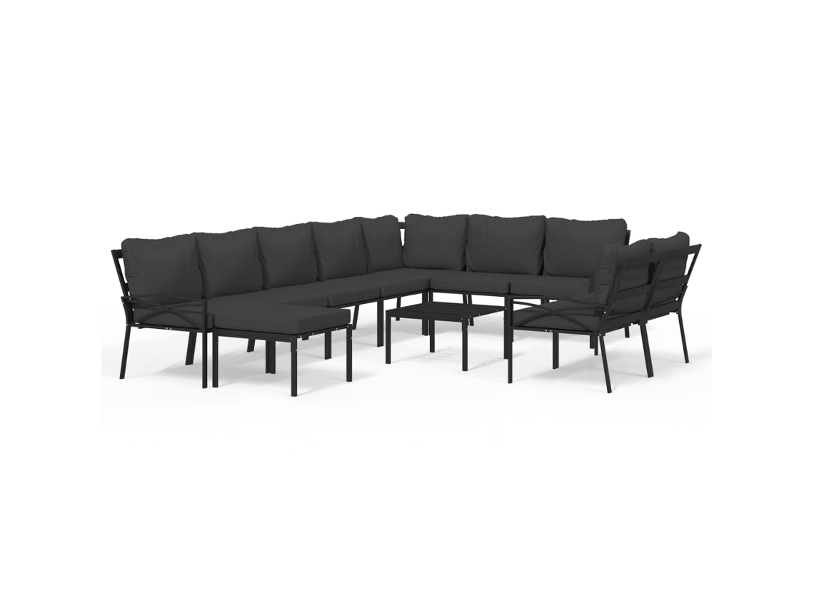 Conjunto 11 de muebles de jardín VIDAXL acero con cojines gris