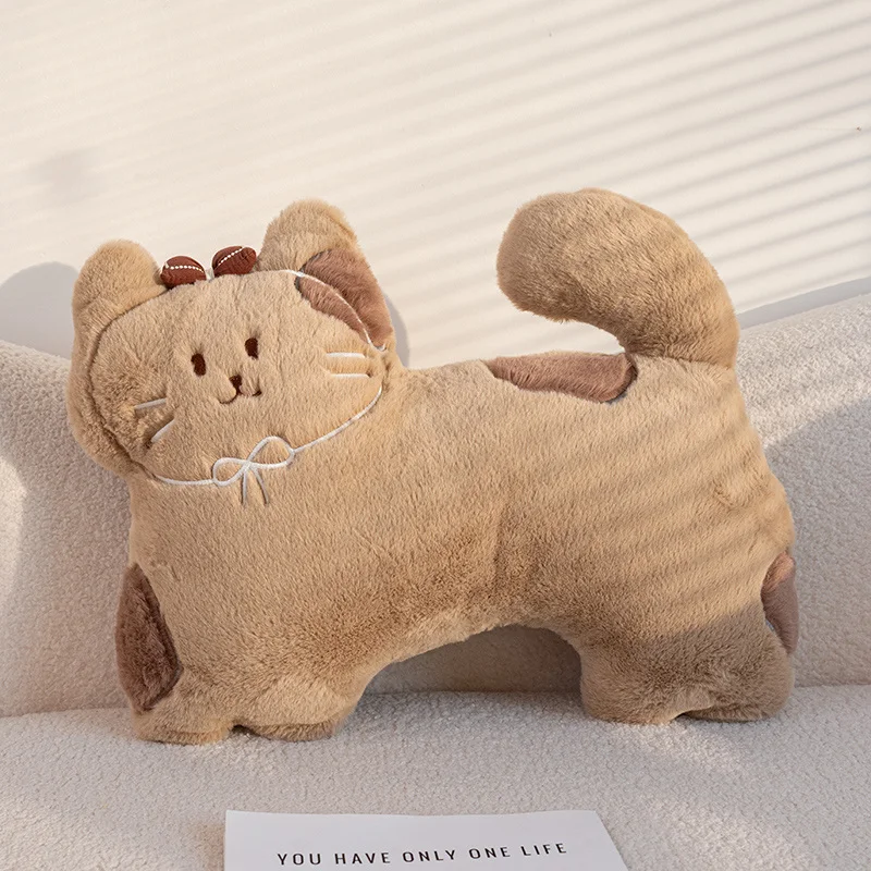 Cojín Decorativo Para Sofá Con Forma De Gato Con Pajarita Y Galleta (gato Marrón De 45 Cm)