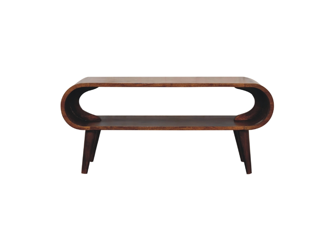 Mesa de centro Amaya de madera maciza, estilo nórdico, compartimento abierto, marrón oscuro, muebles artesanales