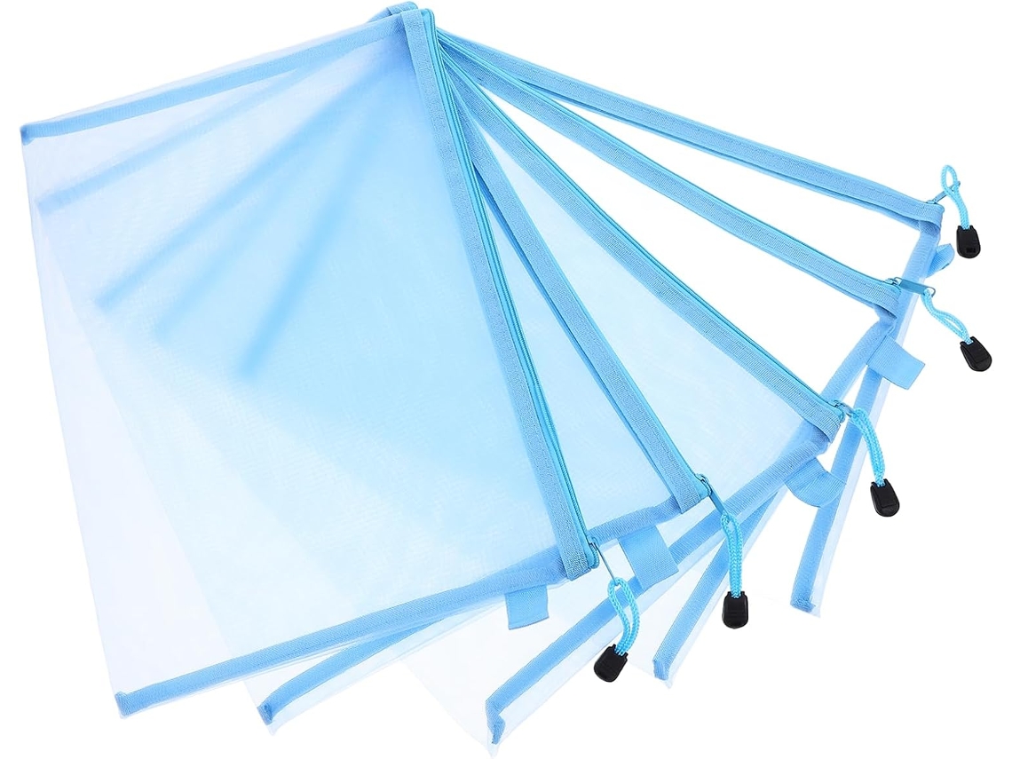 Juego de 5 bolsillos transparentes con cremallera, tamaño A4, SFUSHOS