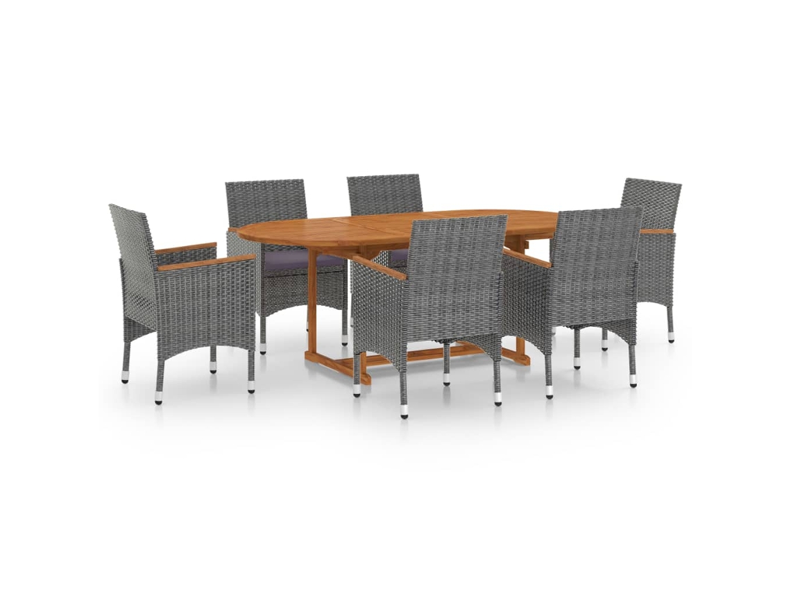 vidaXL Juego de comedor de jardín 7 piezas ratán sintético gris