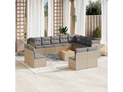 Conjunto de sofá de jardín de 13 piezas con cojines, mimbre sintético beige, Dkd Home Decor