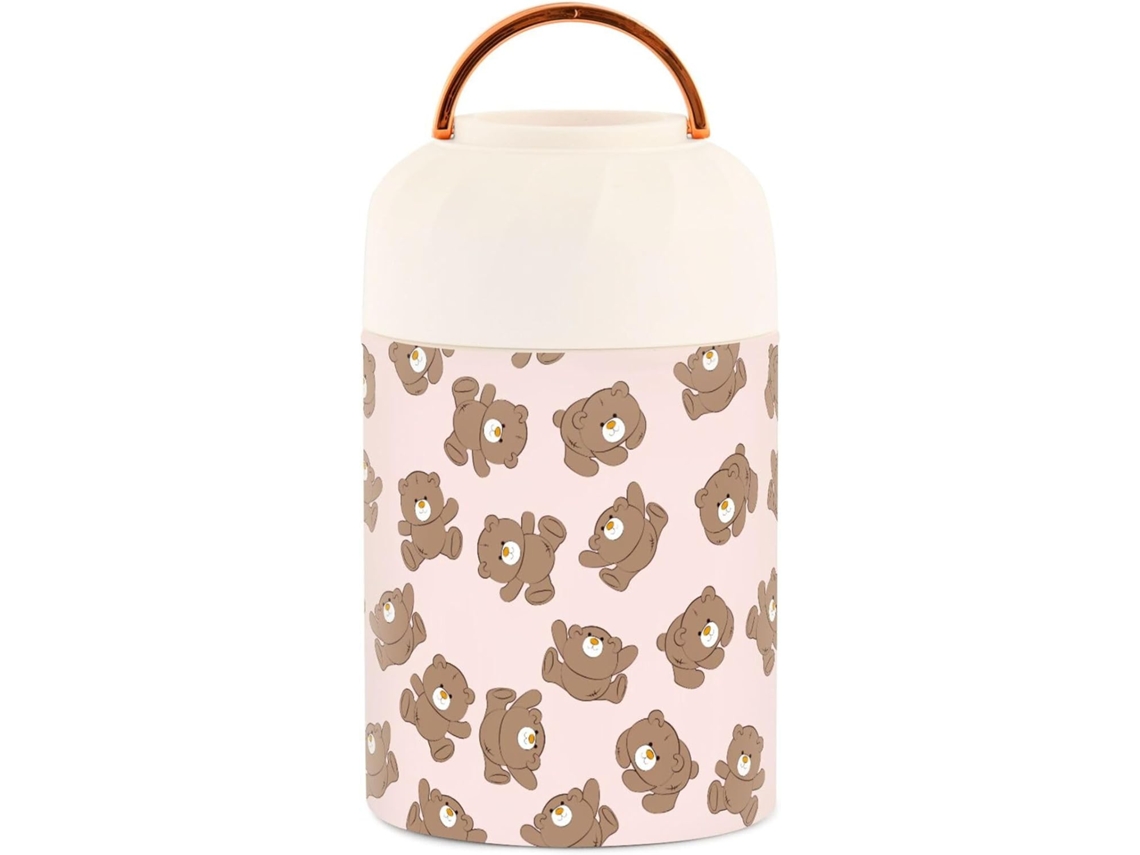 Tarro Térmico De Acero Inoxidable Con Cuchara Diseño Osito Adorable Rosa Para Niños Y Mujeres 500 Ml Grad...