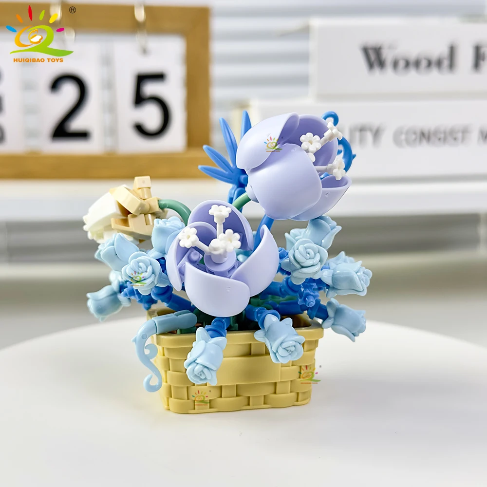 Ramos de flores preservadas en miniatura, plantas en macetas, bloques de construcción en miniatura Moc