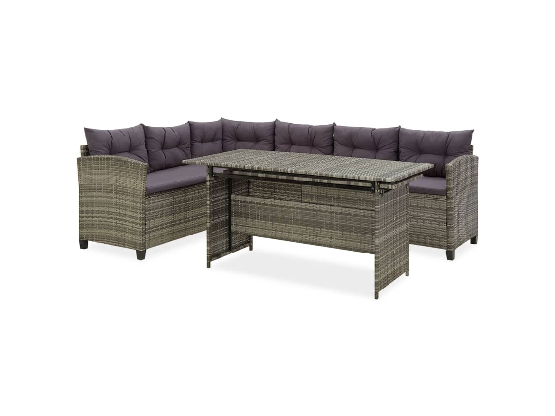 Conjunto de muebles de jardín con cojines, mimbre gris PE, Dkd Home Decor