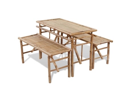 MAISON EXCLUSIVE Mesa de jardín plegable con 2 bancos 100 cm de bambú