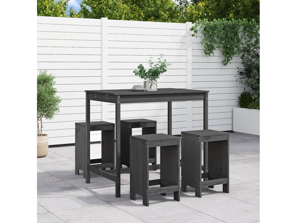 Juego de bar de jardín de 5 piezas en pino macizo gris DKD Home Decor