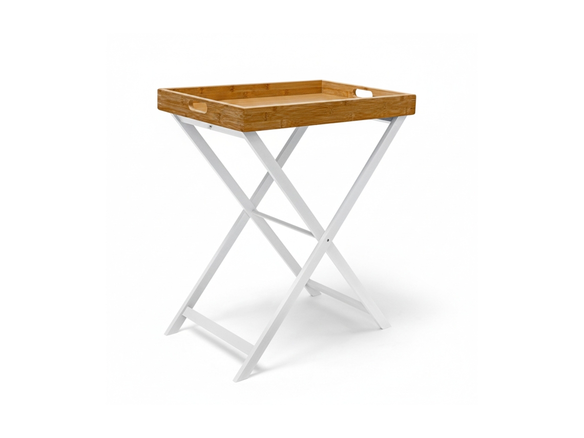 Mesa De Tabuleiro Relaxdays Em Bambu A X L X P: 72 X 60 X 40 Cm Mesa De Apoio Dobrável E Tabuleiro De Servir, Branco