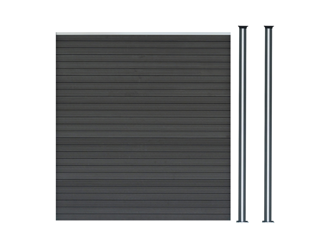Valla Exterior - Monstershop - WPC, Gris, 185x180 cm, 1 Panel + 2 Postes LED