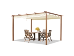 Pérgola Primeyard de 3x4 m, pabellón de jardín con techo corredizo, estructura de acero con apariencia de madera, Toolport