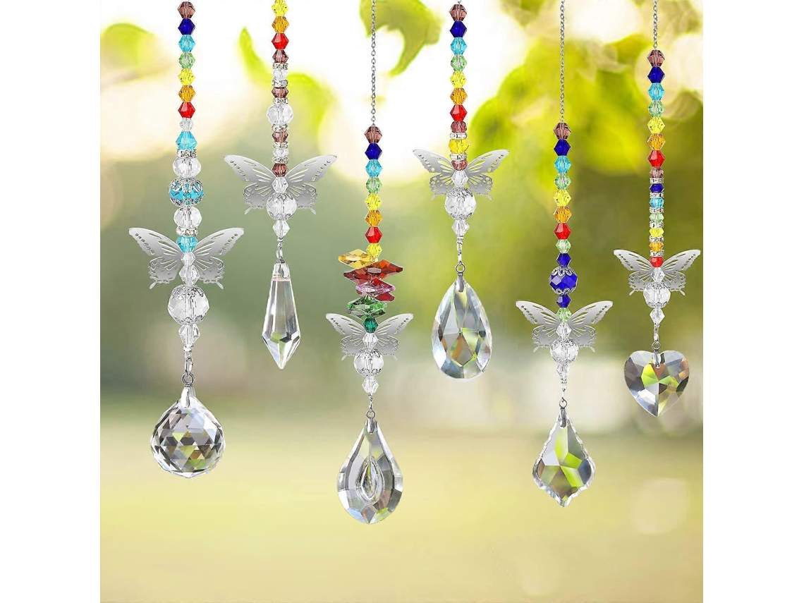 Omni-pack De 6 Pendientes De Cristal Tintado, Prismas Colgantes Para Ventanas Y Decoración Interior/exterior