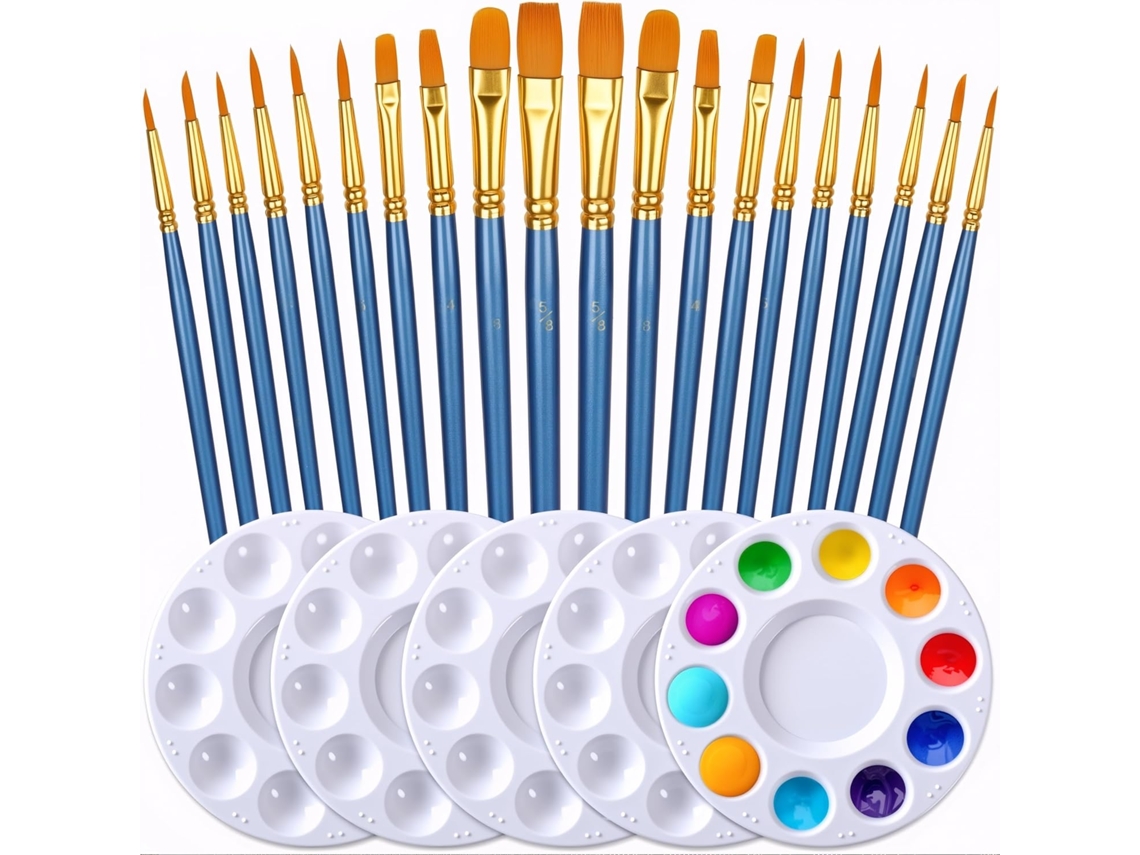 20 Pinceles De Nailon Con 5 Paletas Para Acuarela, Óleo Y Gouache (azul) Digitallab