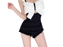 Traje de baño de verano para mujer con rayas de encaje y lazo, negro, talla L