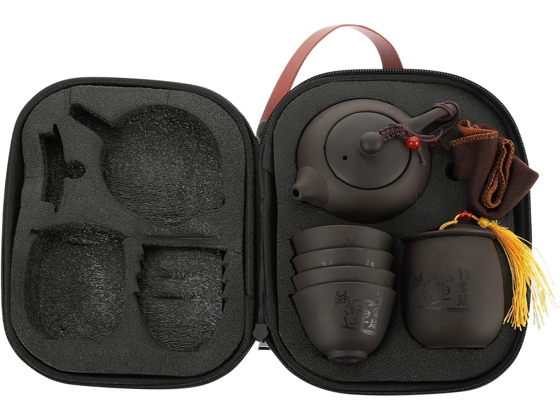 Tetera De Arcilla Portátil Con Diseño Elegante Y Tazas. Diseño Elegante Y Estable Para Viajar.