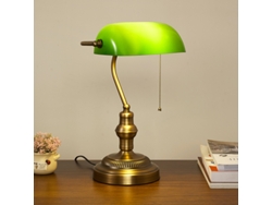 Lámpara De Mesa Estilo Banquero Con Cúpula De Cristal – Estilo Clásico Europeo Tradicional, Base Con Acabado Bronce