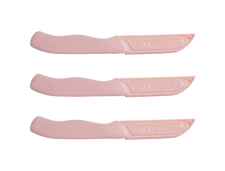 Cuchillo de fruta de mano con cubierta de cuchillo de cerámica 3PCS - rosa