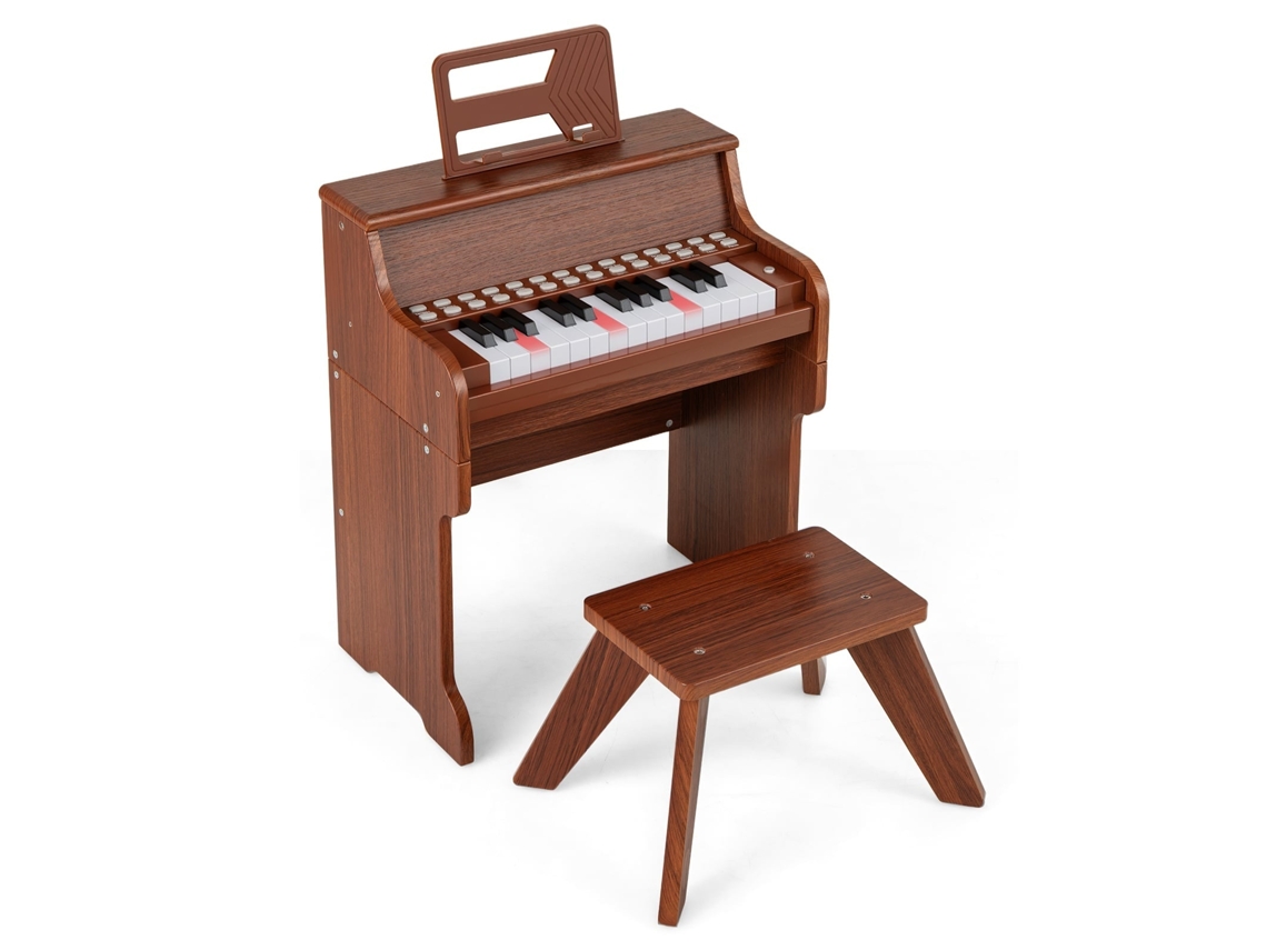 Piano Digital Infantil De 25 Teclas Com Banqueta, Marrom