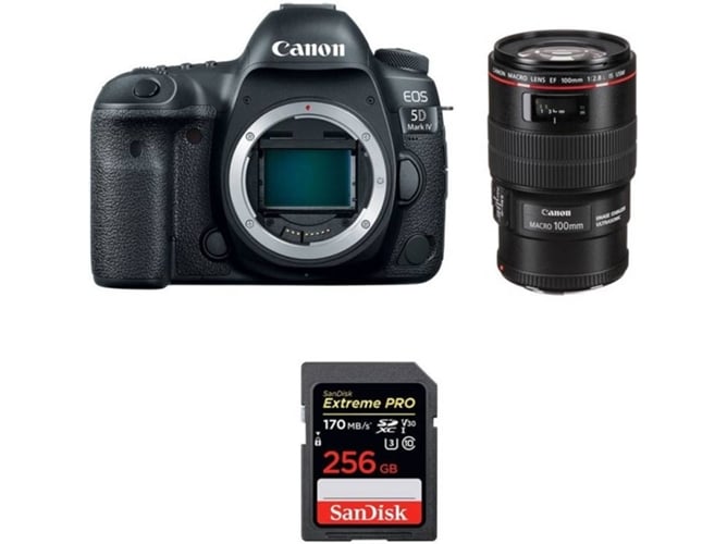 Kit Cámara CANON EOS 5D Mark IV + EF 100mm f/2.8L Macro IS USM + SanDisk 256 GB (Full-Frame)