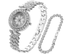 Reloj Cuarzo Mujer Piedras Brillantes Brazalete Metal Plateado Diseño Moderno Cierre Seguridad Ideal Diario
