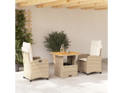 Juego de comedor de jardín de 3 piezas con cojines, mimbre sintético beige, Dkd Home Decor