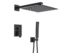 Sistema de ducha empotrado, acabado negro mate, construcción de acero inoxidable, 2 vías, 8 pulgadas, OEM