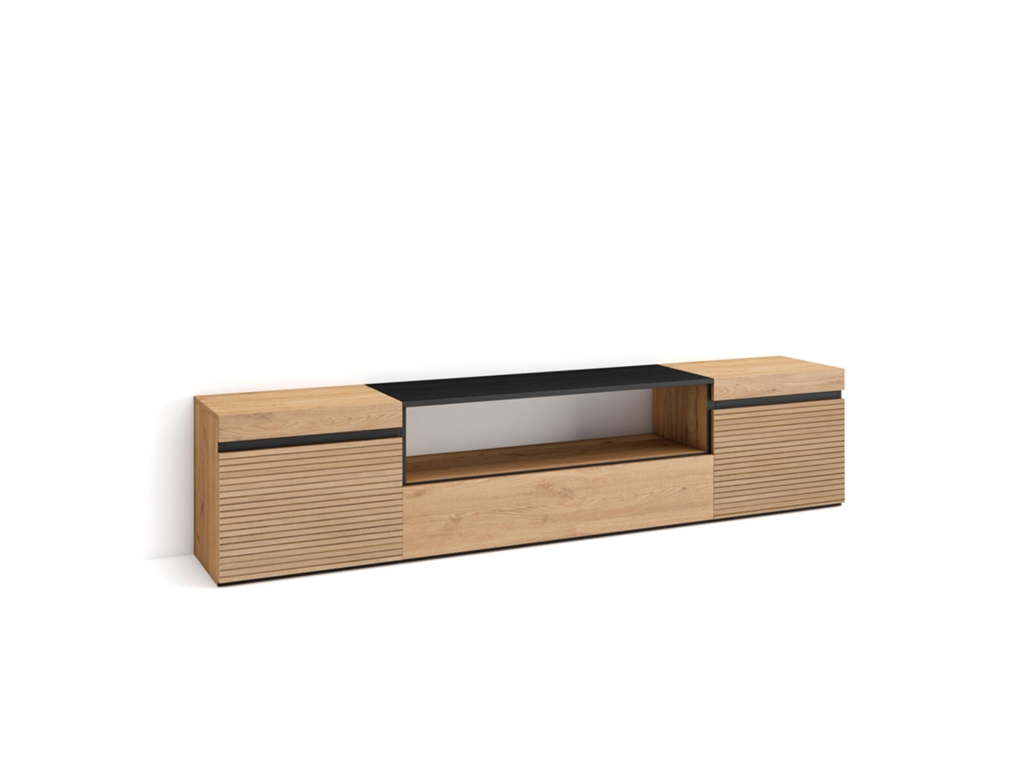 Mueble TV Televisión, 200x45x35cm, Para TV hasta 80, Con almacenamiento, Roble SKRAUT HOME