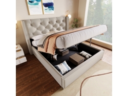 Cama Doble De 140x200 Cm Con Compartimento De Almacenamiento Hidráulico, Estructura Metálica, Tapicería De Algodón Gris Claro, Colchón No Incluido.