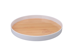 Bandeja Redonda De Plástico De 34 Cm. Bandeja Versátil Y Portátil Para Servir En Picnics, Con Diseño De Vetas Naturales.