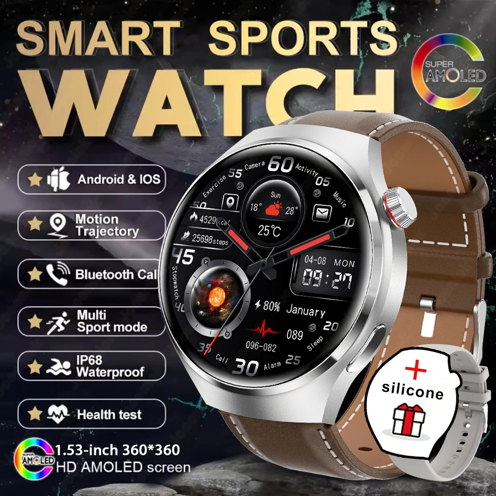 Reloj inteligente, monitorización de frecuencia cardíaca, más de 150 modos deportivos, llamadas Bluetooth, correa MDUG (marrón).