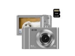 Cámara Digital HD SZSMART para Fotografía Doméstica Full HD 2.7K 48Mp 16X (Plateado + Tarjeta de Memoria 32 GB)
