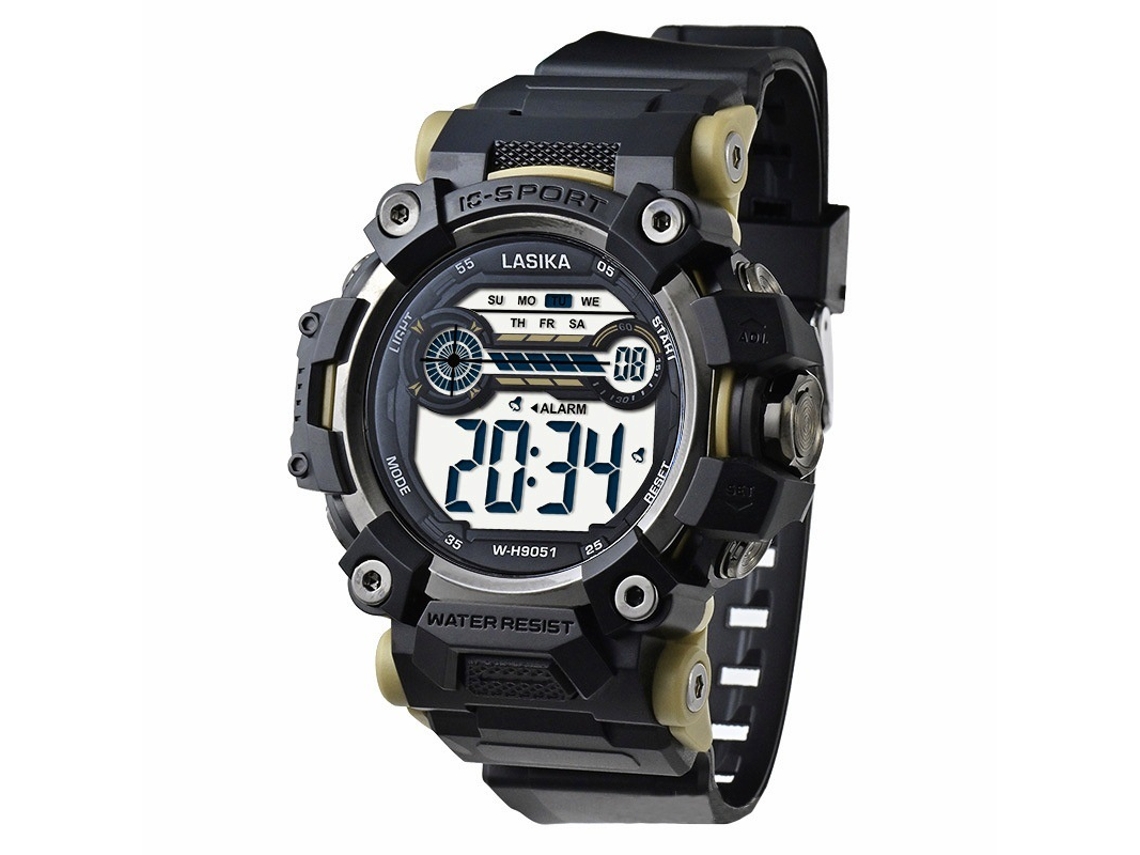 (negro/caqui) Elegante Reloj Electrónico Deportivo Multifuncional Con Acabado Luminoso Y Diseño Resistente Al Agua Para Niños.