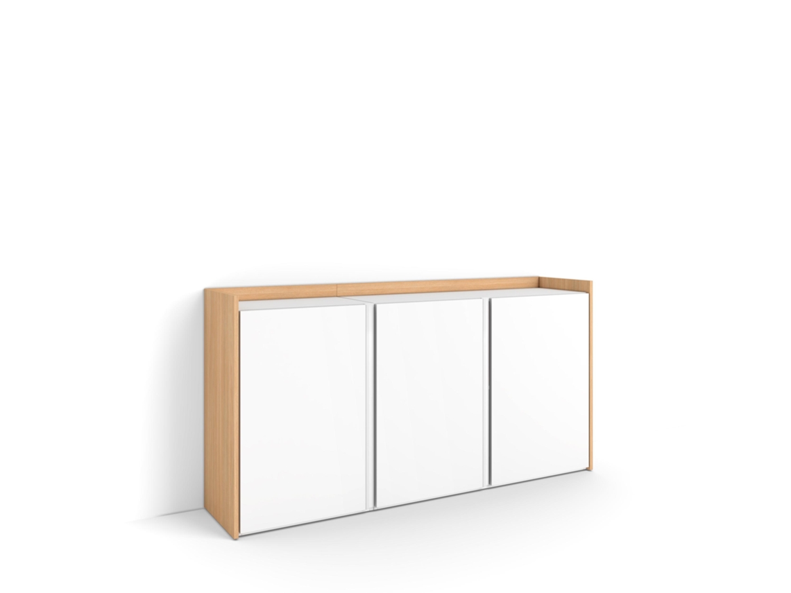 Aparador Para Salón, 156x35x80cm, 3 Puertas, Armario, Zapatero, Blanco Y Roble Soft