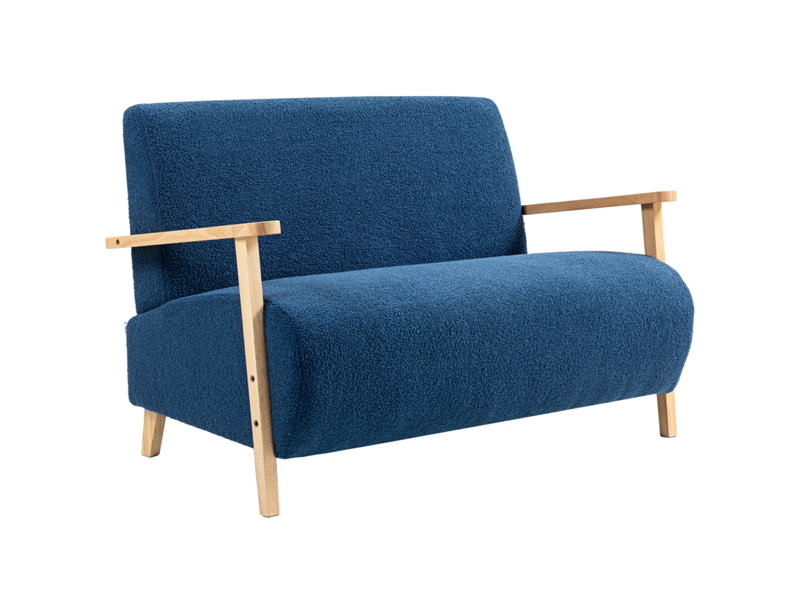 Sofá De 2 Plazas, Sherpa Azul Oscuro, 118 Cm