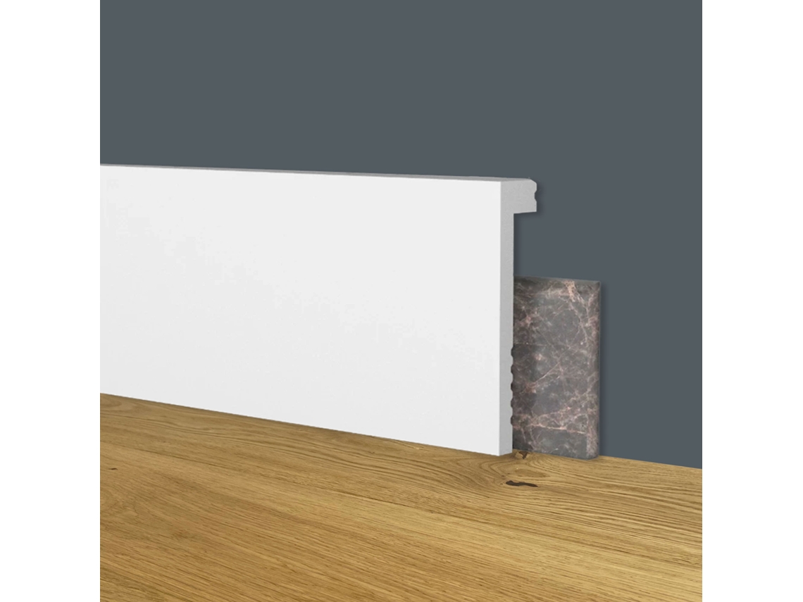 Rodapié con Tapa de Mármol Rodapié Blanco 100X22X2000Mm en Polímeros Poliestructurados PARQUET ETERNO