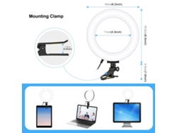 Luz Anular Usb Curva 3 Temperaturas 10 Niveles Brillo Rotación 180° Soporte Clip Para Live Video Y Laptop