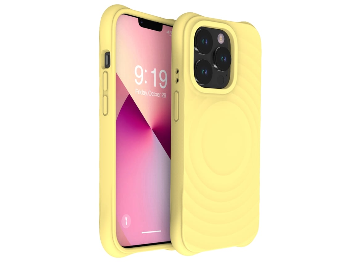 (amarillo, Iphone 13 Pro) Funda Magnética Para Iphone, Cobertura Total Con Silicona Líquida.