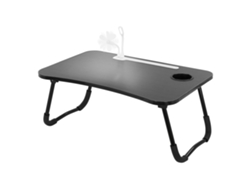 Mesa Para Portátil Con Puertos Usb Plegable 60X40 Cm Negra De Mdf Incl. Lámpara Usb Y Ventilador ML-DESIGN
