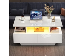 Mesa De Centro Moderna 90x55x41 Cm - Con Led, 2 Cajones, Diseño Elegante - Blanco
