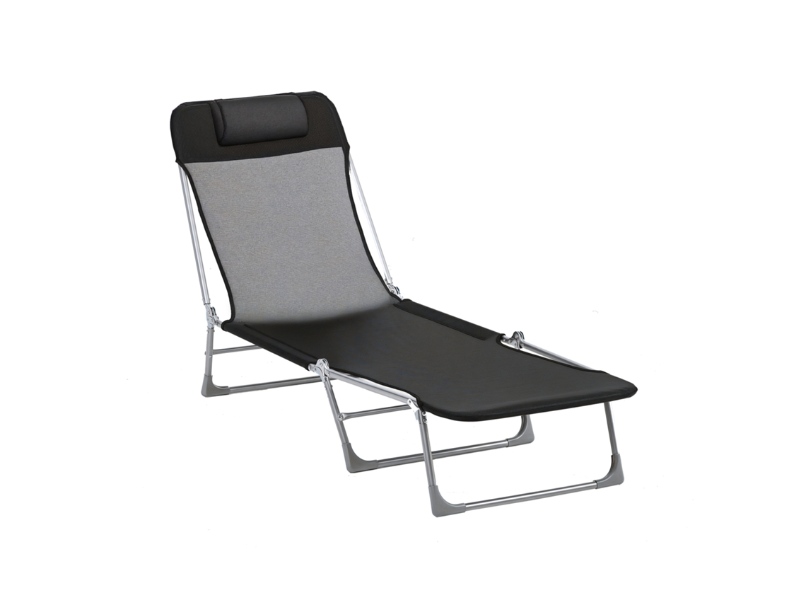 Tumbona Jardín Plegable Reclinable, Metal, Textil, 182x56x28cm, Negro