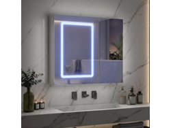 Armario Pared Espejo Baño Led 3 Tonos Antivaho, 2 Puertas 70x13,5x60 Cm, Enchufe Integrado, Estantes Ajustables, Blanco