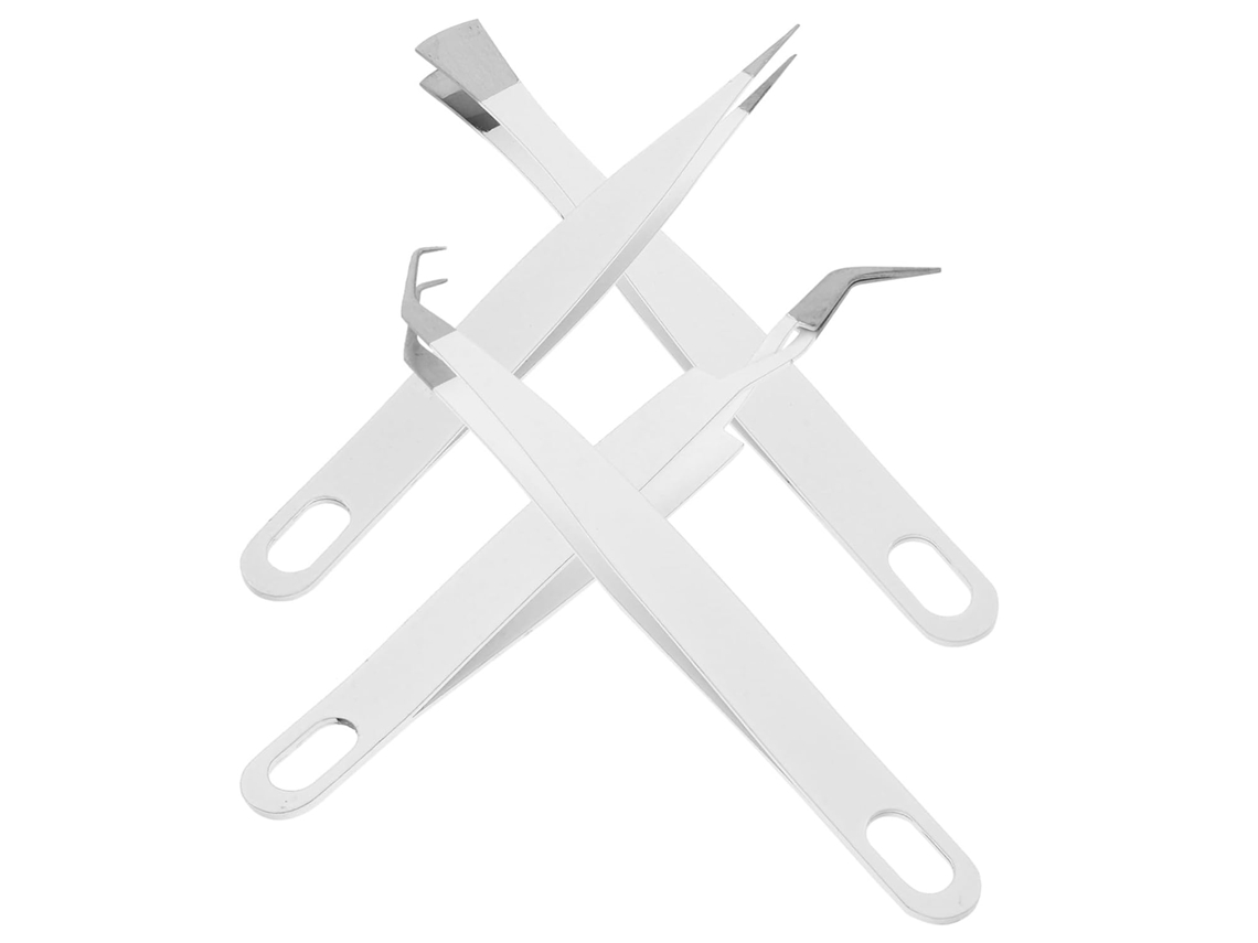 Juego de 4 pinzas de acero inoxidable para desmaquillar y depilar.