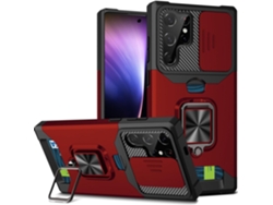 Funda para Samsung Galaxy S22 con cerradura RFID, ranura para tarjetas, protección para la cámara, soporte para anillo y cierre magnético - Rojo. Viewleaf